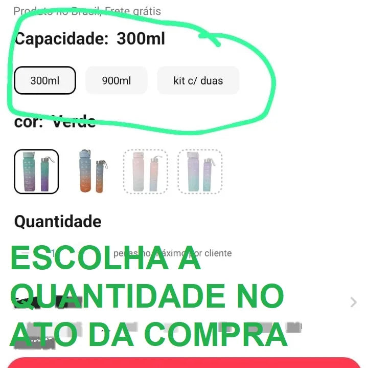 Kit Garrafas Fitness Motivacionais – 900ml + 300ml | Hidratação para Treino e Dia a Dia
