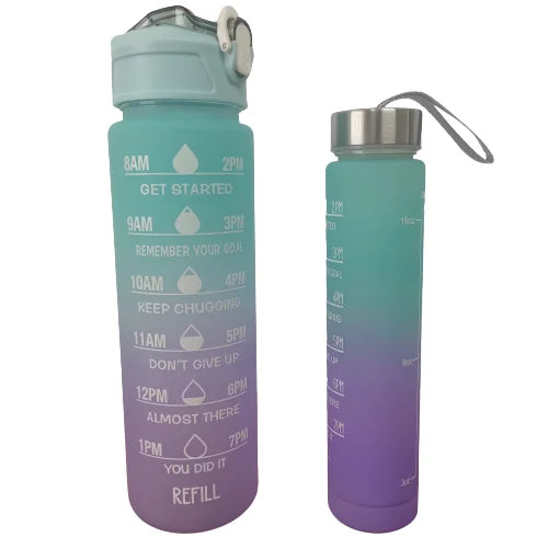 Kit Garrafas Fitness Motivacionais – 900ml + 300ml | Hidratação para Treino e Dia a Dia