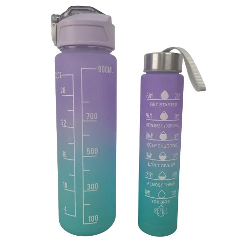 Kit Garrafas Fitness Motivacionais – 900ml + 300ml | Hidratação para Treino e Dia a Dia