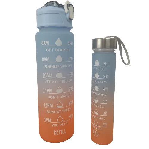 Kit Garrafas Fitness Motivacionais – 900ml + 300ml | Hidratação para Treino e Dia a Dia