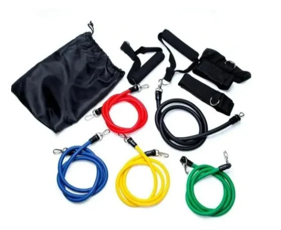 Kit Elásticos de Resistência 11 Peças – Treino Completo em Casa | Musculação, Yoga e Pilates